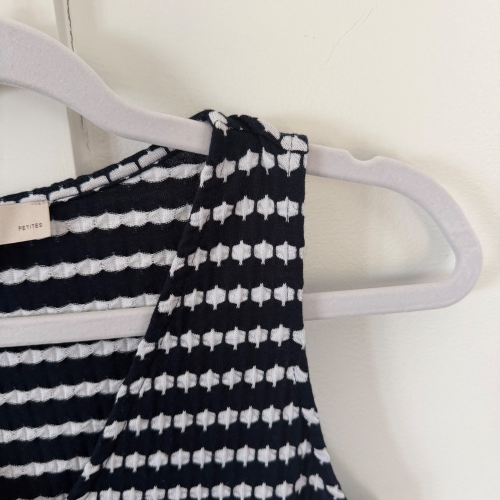 Loft Jacquard Dress Navy Blue White Button V-Neck Sleeveless Dress XSP XS Petite - Picture 6 of 14